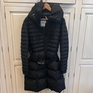 Moncler Long Black Puffer Jacket with Belt